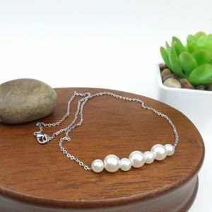 Faux Pearl Beaded Silver Tone Chain Necklace